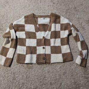 Wild Fable Brown and Cream Checkered Cardigan